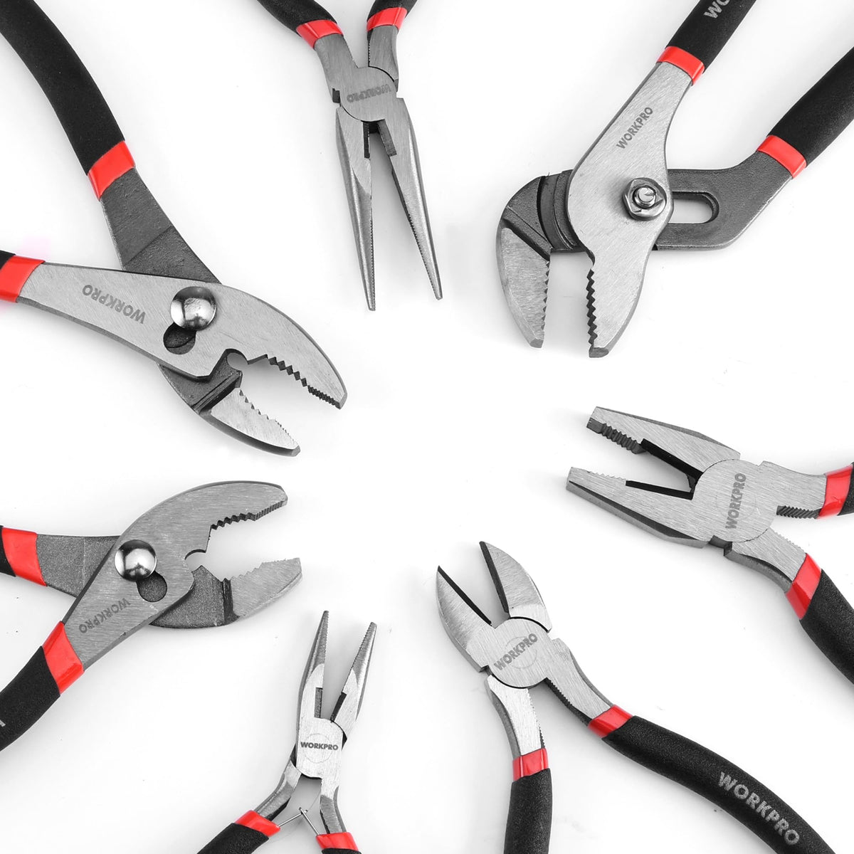 WORKPRO 7-Piece Pliers Set: Groove Joint, Long Nose, Linesman & Diagonal for DIY
