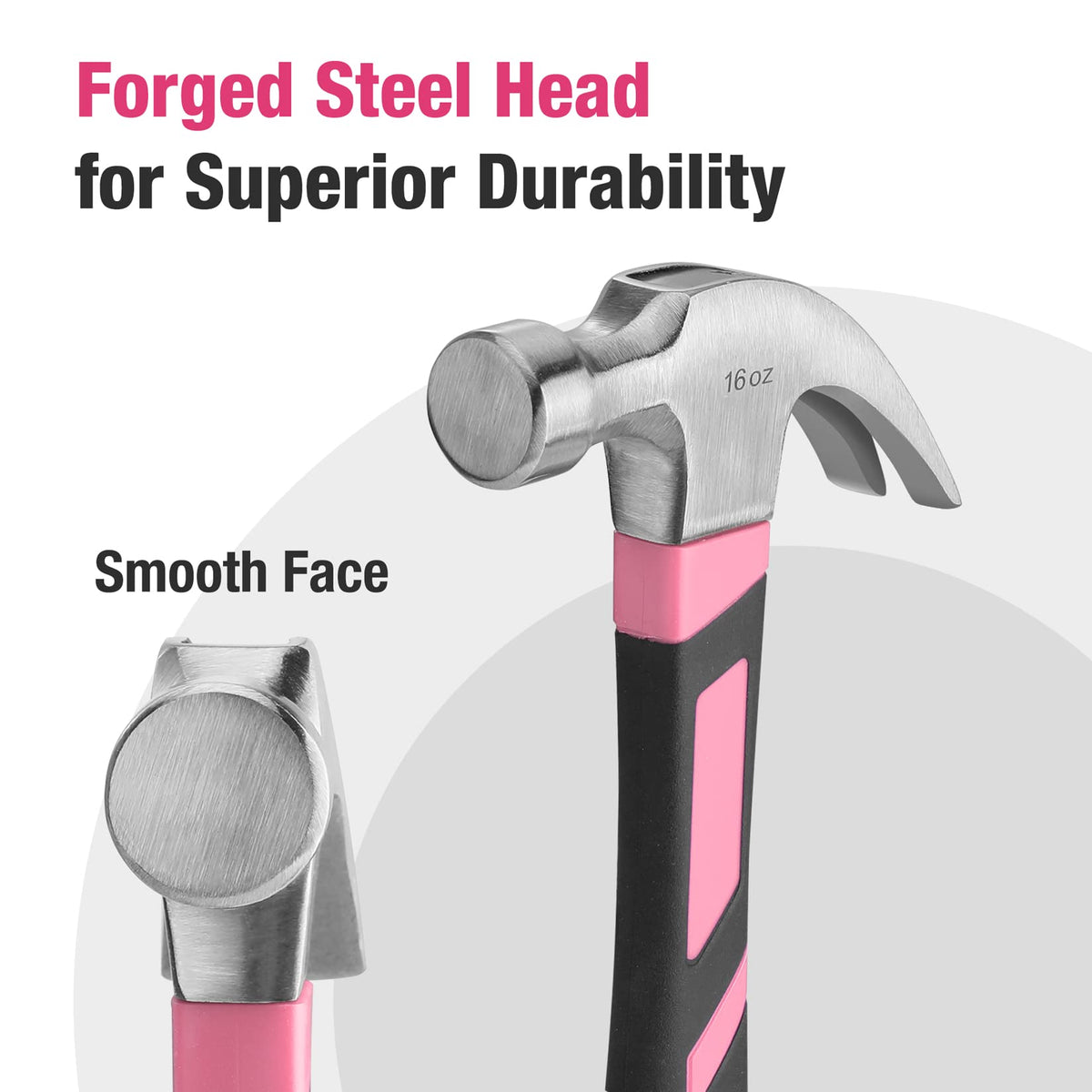 WORKPRO 16 oz Claw Hammer with Fiberglass Handle – Pink Ribbon Edition
