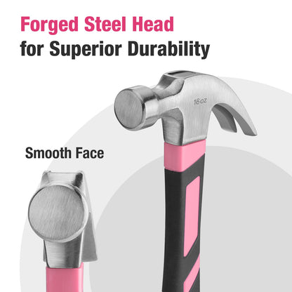 WORKPRO 16 oz Claw Hammer with Fiberglass Handle – Pink Ribbon Edition