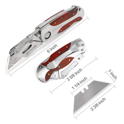 WORKPRO Quick-Change Utility Knife | Rosewood Handle, Back Lock, Clip