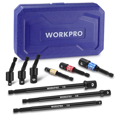 WORKPRO Impact Grade Socket Adapter Set (9-Piece) – 1/4\", 3/8\", 1/2\" Drive with Case