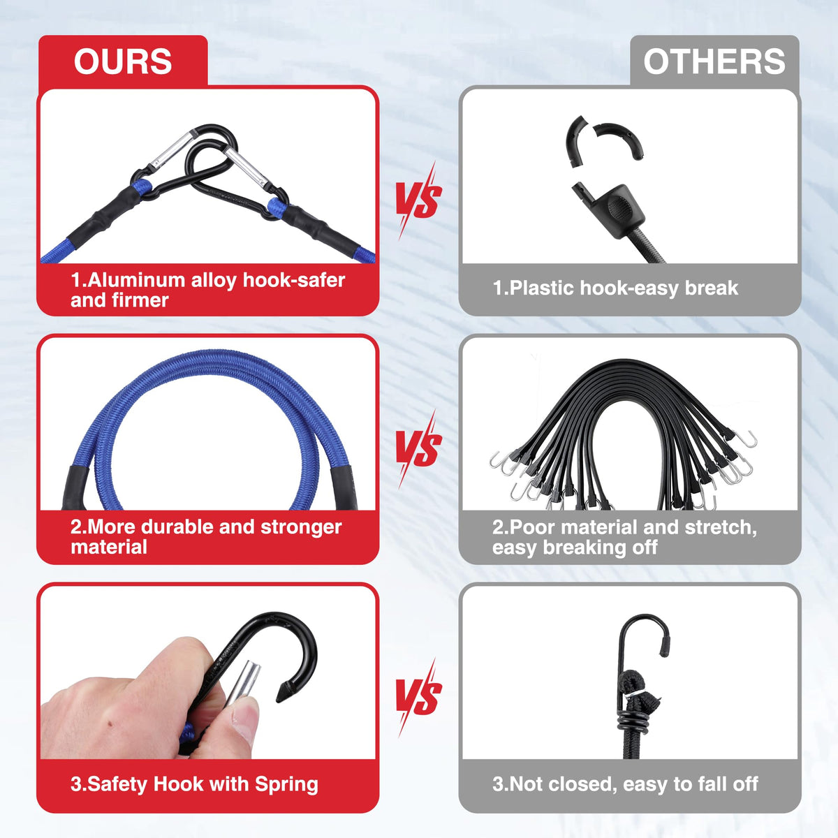 WORKPRO Heavy Duty Bungee Cords 8-Pack with Hooks – 18, 24, 48, 60in Bundle