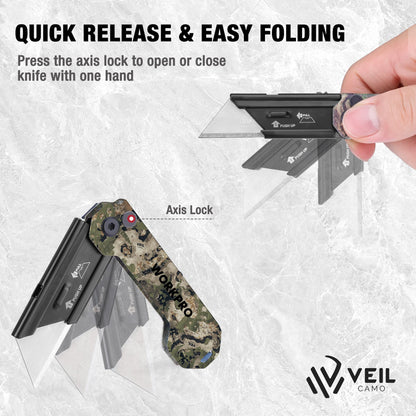 WORKPRO 3-Pack Camouflage Folding Utility Knives | Quick-Open Axis Lock