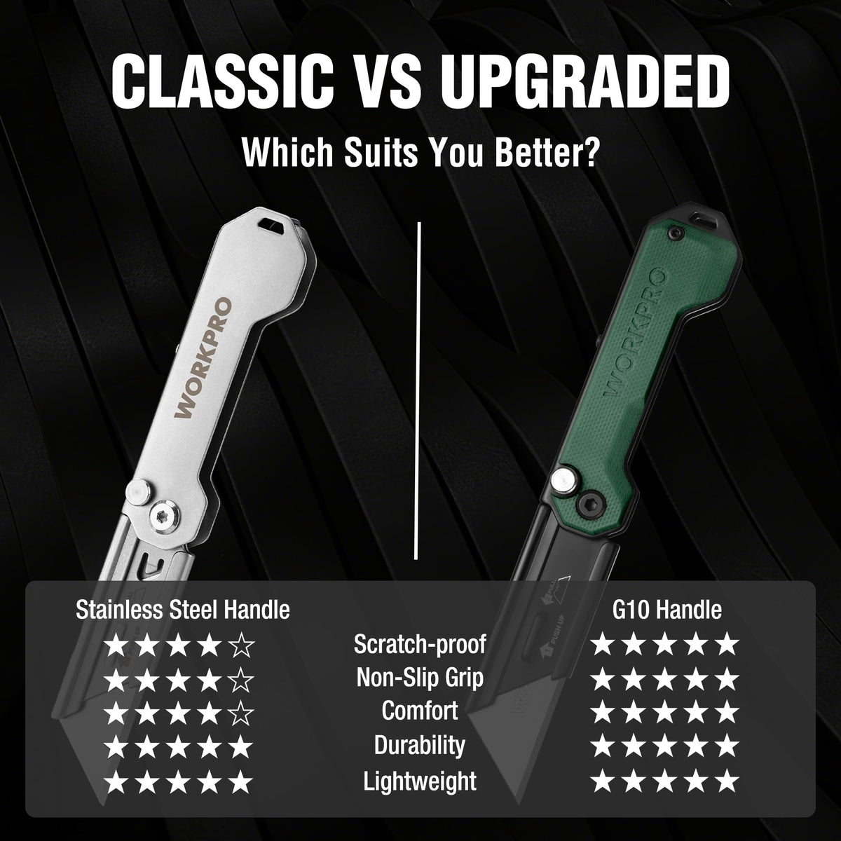 WORKPRO 3-Pack Folding Utility Knife – Compact EDC Box Cutter with G10 Handle, Axis Lock & Belt Clip