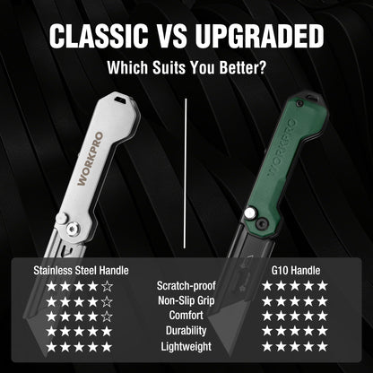 WORKPRO 3-Pack Folding Utility Knife – Compact EDC Box Cutter with G10 Handle, Axis Lock & Belt Clip
