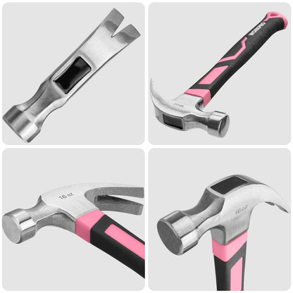 WORKPRO 16 oz Claw Hammer with Fiberglass Handle – Pink Ribbon Edition