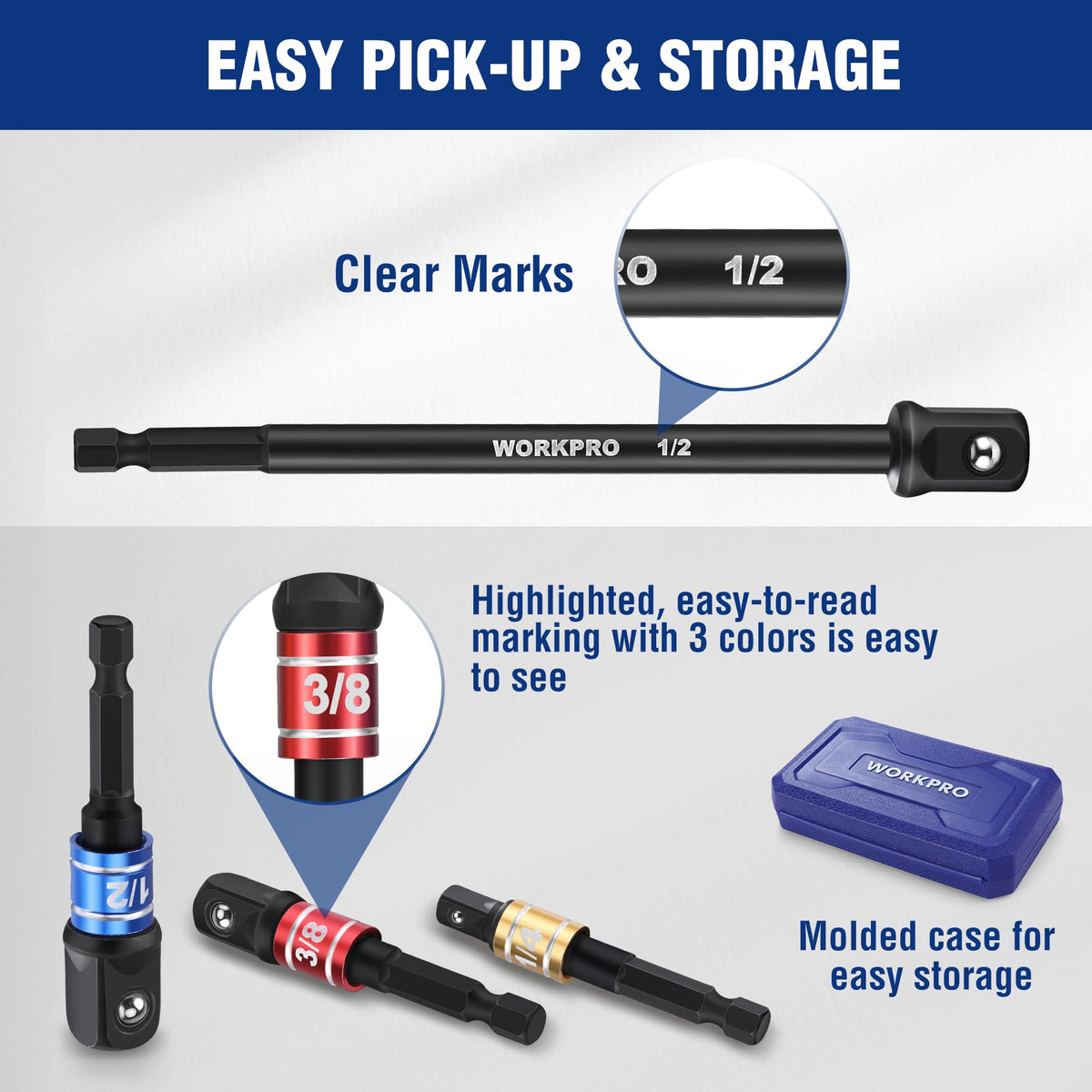 WORKPRO Impact Grade Socket Adapter Set (9-Piece) – 1/4\", 3/8\", 1/2\" Drive with Case