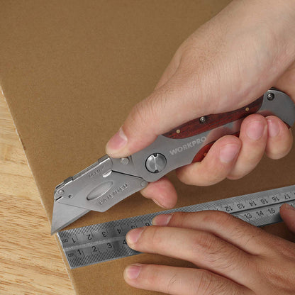 WORKPRO Quick-Change Utility Knife | Rosewood Handle, Back Lock, Clip