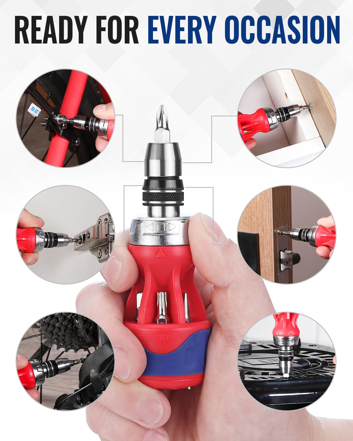 WORKPRO 12-in-1 Stubby Ratcheting Screwdriver – Compact, Quick-Load Auto-Lock, S2 Steel Bits