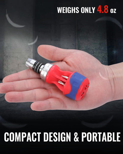 WORKPRO 12-in-1 Stubby Ratcheting Screwdriver – Compact, Quick-Load Auto-Lock, S2 Steel Bits