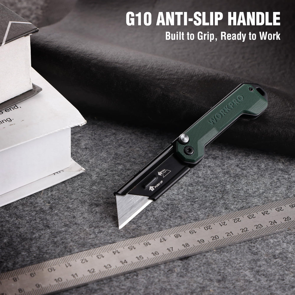 WORKPRO 3-Pack Folding Utility Knife – Compact EDC Box Cutter with G10 Handle, Axis Lock & Belt Clip