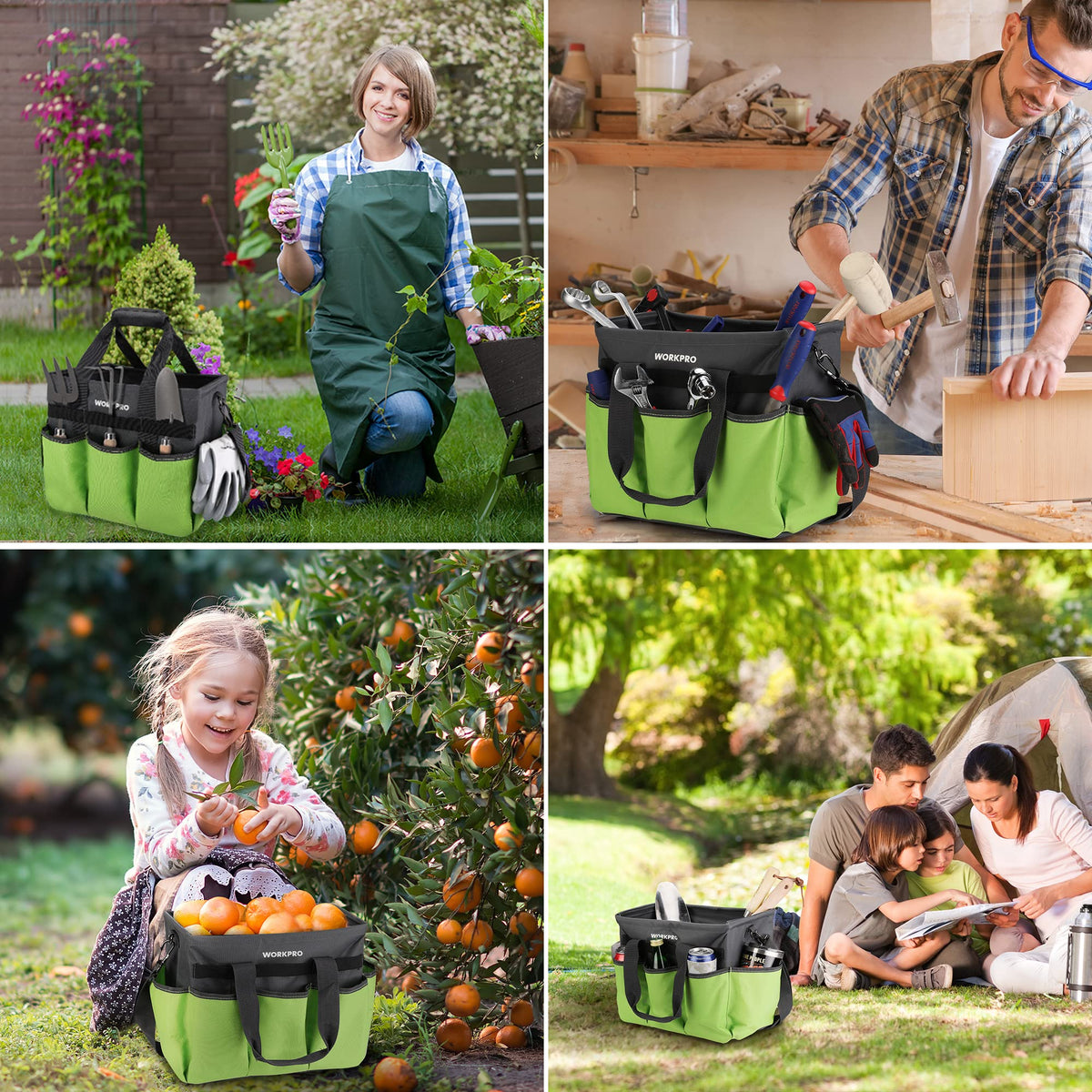 WORKPRO Garden Tool Bag Organizer - Heavy Duty Tote with 10 Pockets and Standable Base