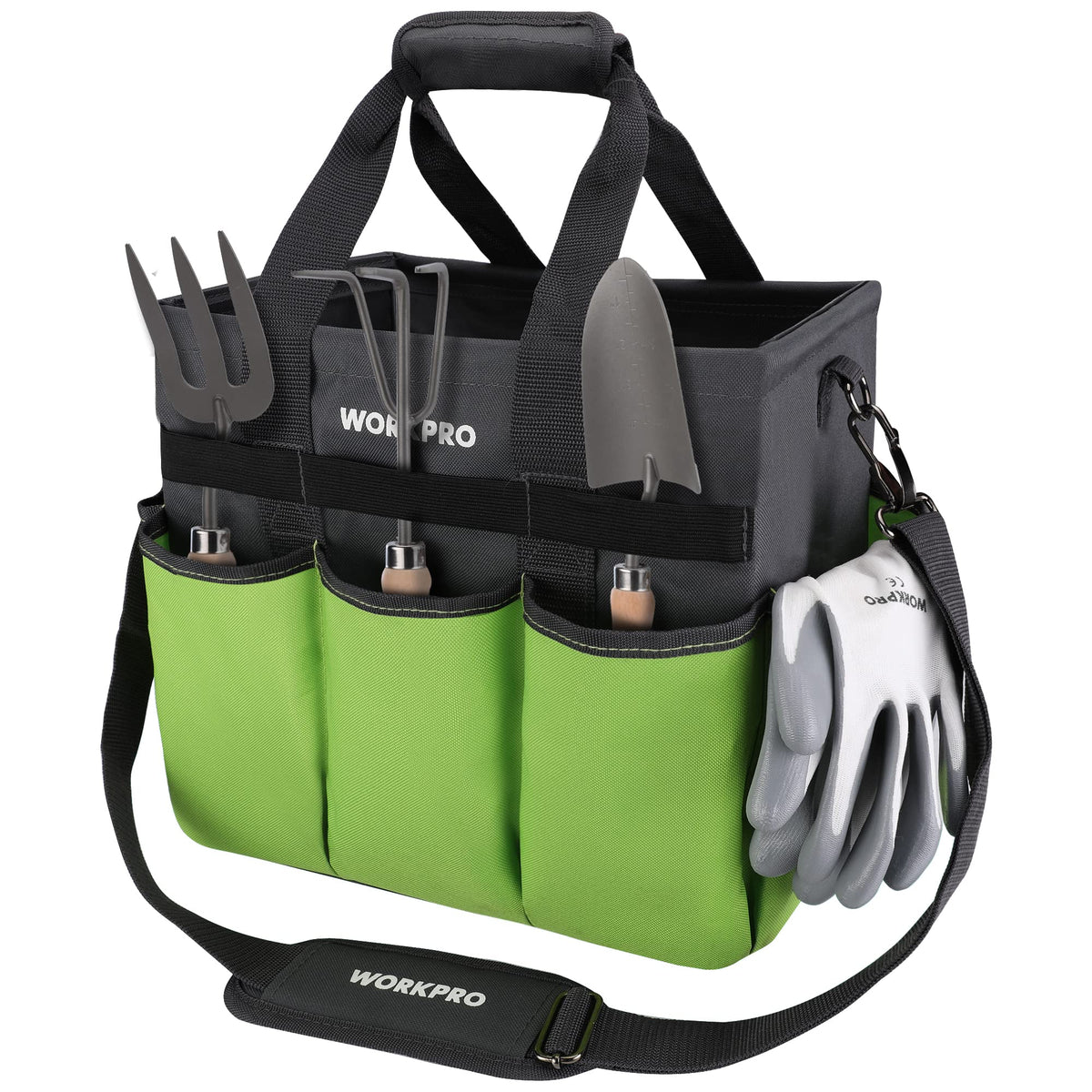 WORKPRO Garden Tool Bag Organizer - Heavy Duty Tote with 10 Pockets and Standable Base
