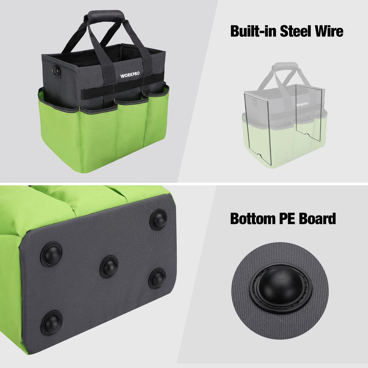 WORKPRO Garden Tool Bag Organizer - Heavy Duty Tote with 10 Pockets and Standable Base