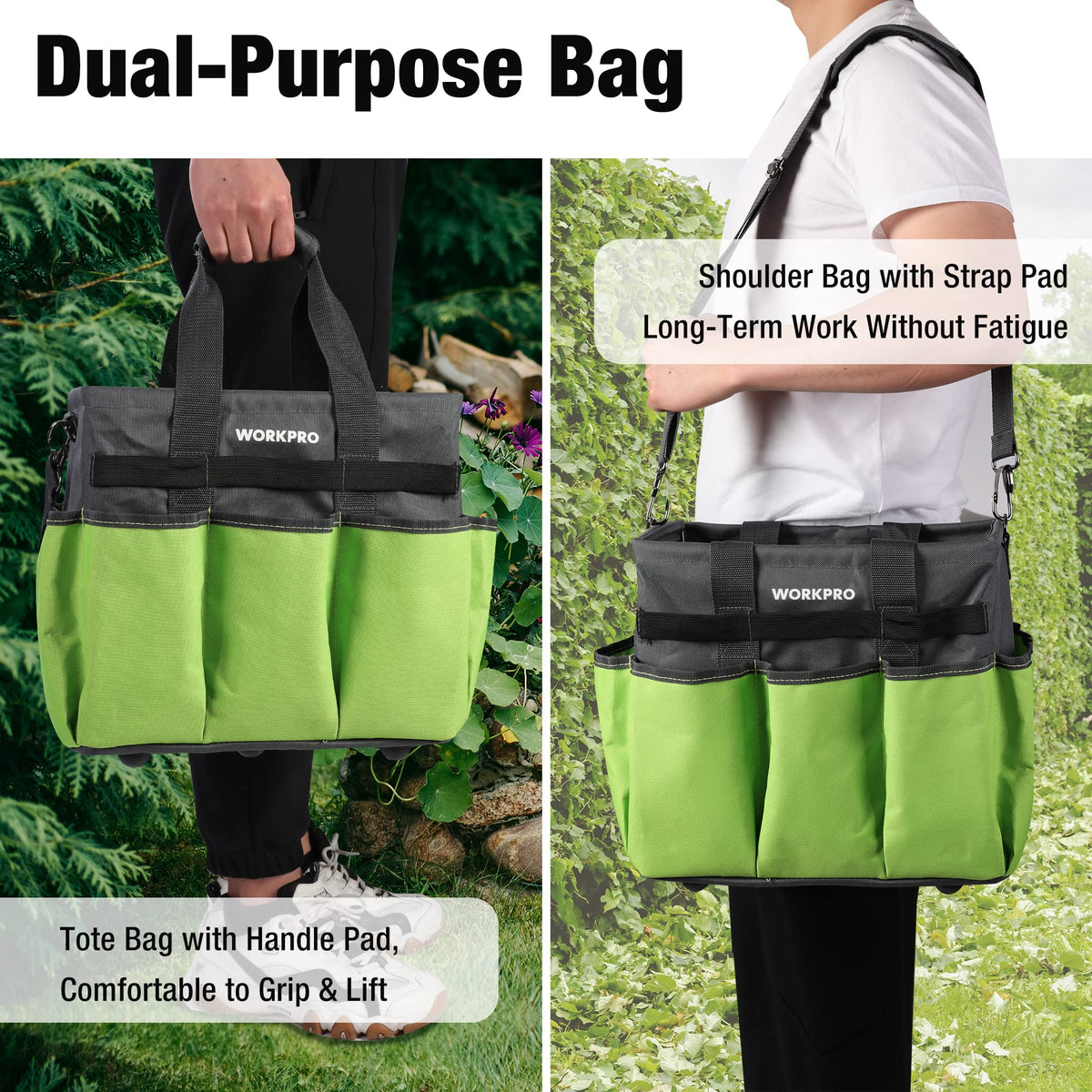 WORKPRO Garden Tool Bag Organizer - Heavy Duty Tote with 10 Pockets and Standable Base