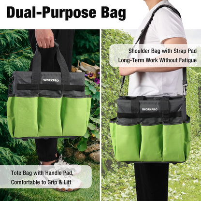 WORKPRO Garden Tool Bag Organizer - Heavy Duty Tote with 10 Pockets and Standable Base