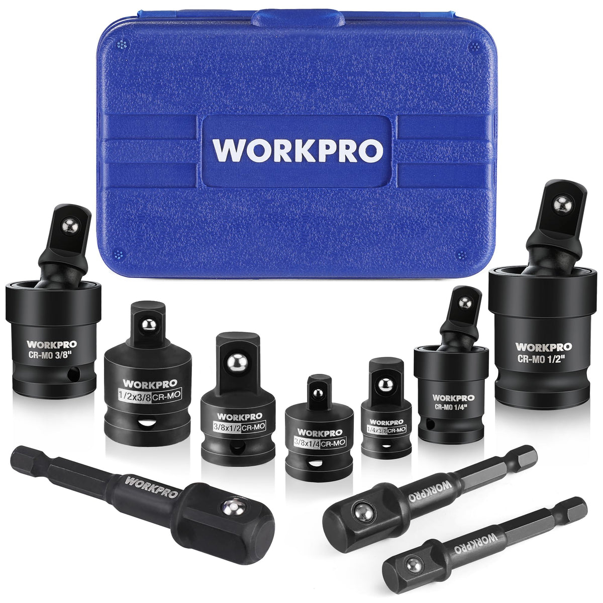 WORKPRO 10-Piece Impact Socket Adapter Set with Case (1/4, 3/8, 1/2)