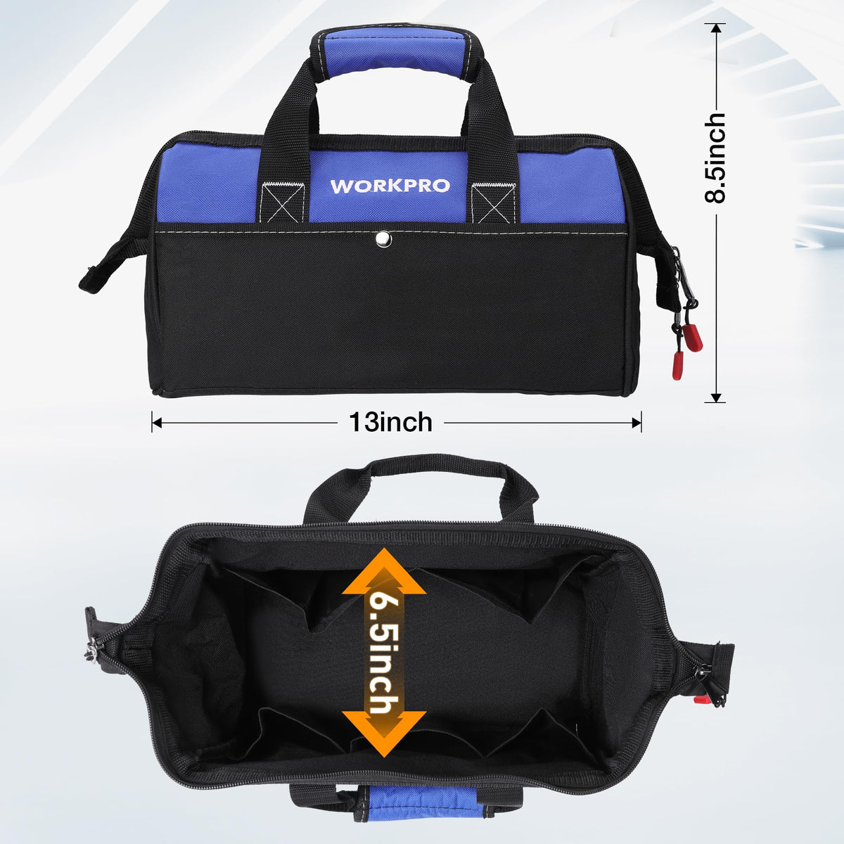 WORKPRO 13-Inch Tool Bag | Wide Mouth Tote with Inside Pockets