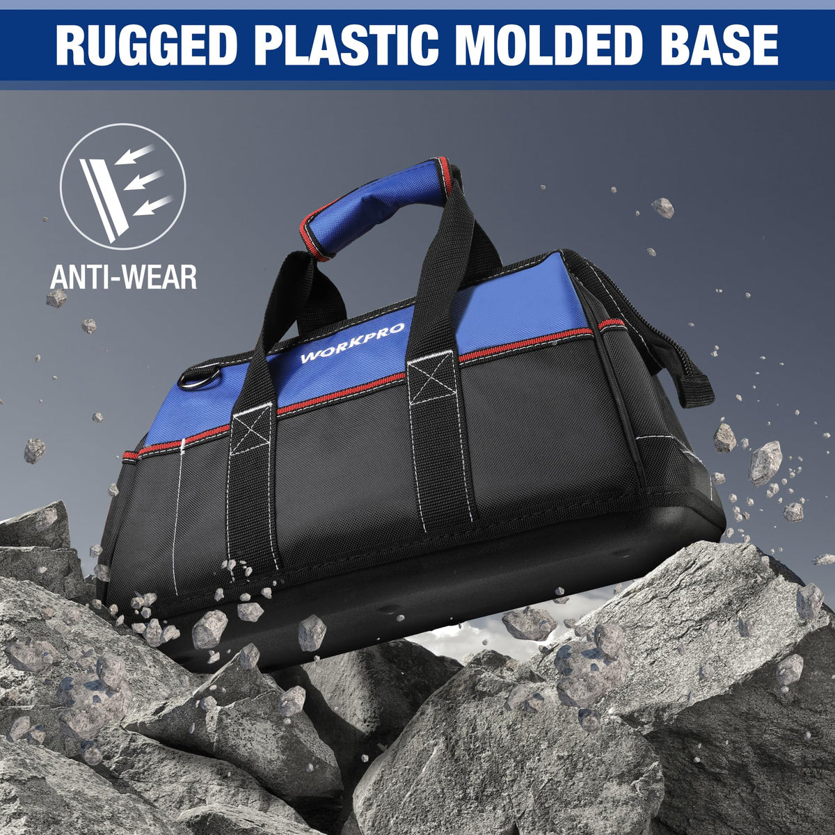 WORKPRO 16-Inch Wide Mouth Tool Bag | Heavy-Duty, Water-Resistant Base