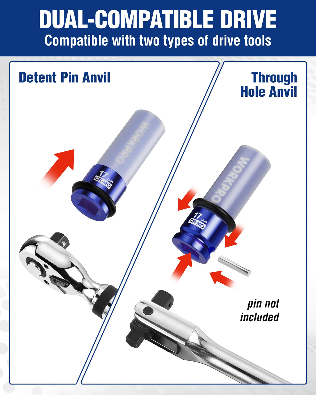 WORKPRO 1/2 Drive Lug Nut Socket Set – 17/19/21mm Deep Thin-Wall