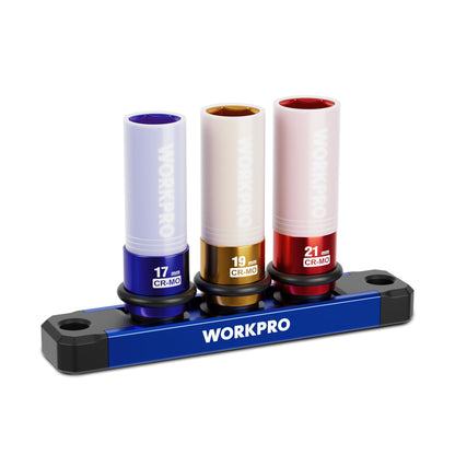 WORKPRO 1/2 Drive Lug Nut Socket Set – 17/19/21mm Deep Thin-Wall