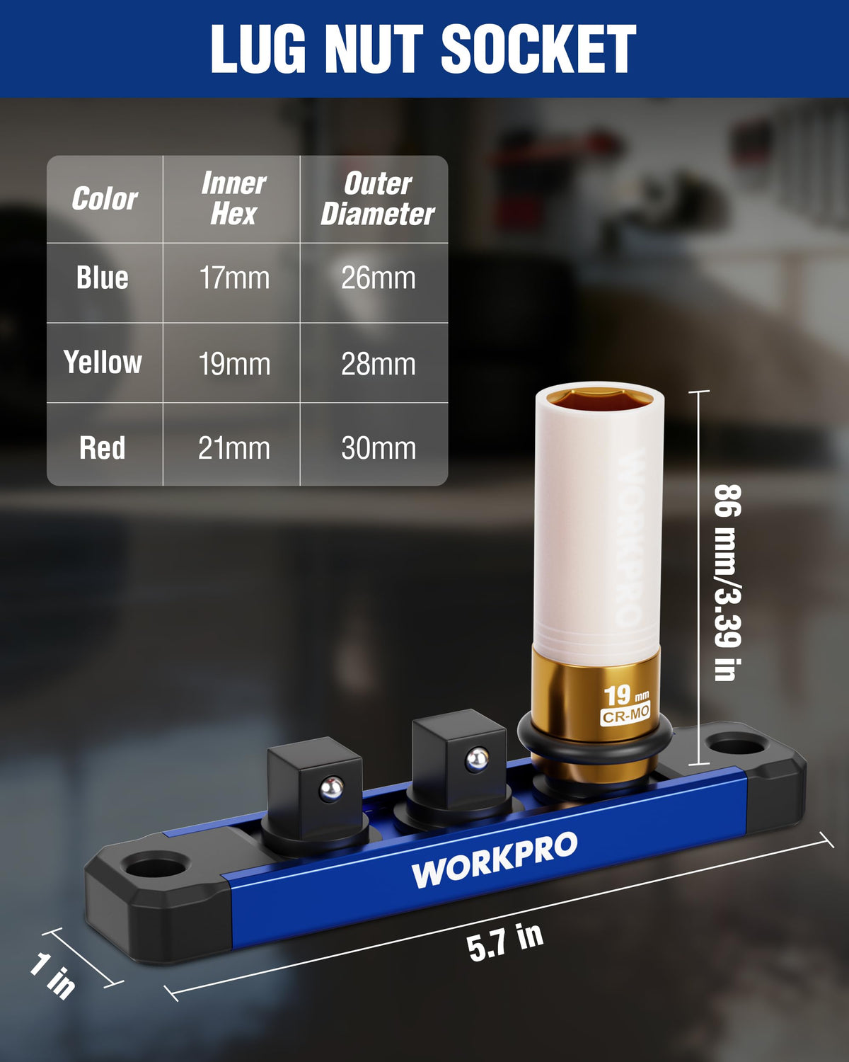 WORKPRO 1/2 Drive Lug Nut Socket Set – 17/19/21mm Deep Thin-Wall
