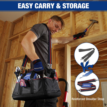 WORKPRO 16-Inch Wide Mouth Tool Bag | Heavy-Duty, Water-Resistant Base