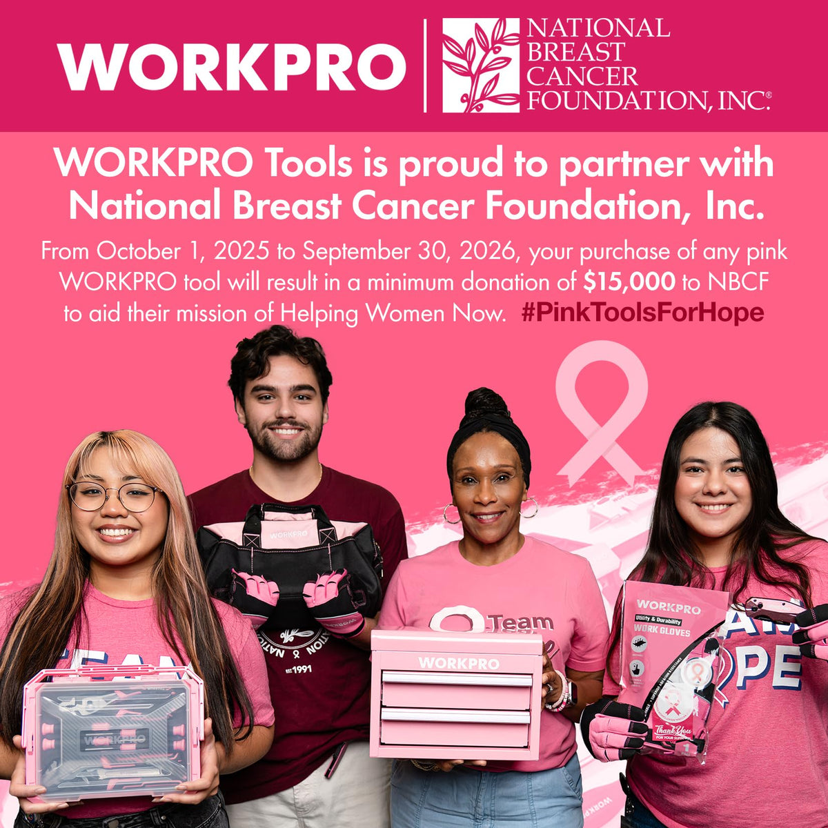 WORKPRO 16 oz Claw Hammer with Fiberglass Handle – Pink Ribbon Edition