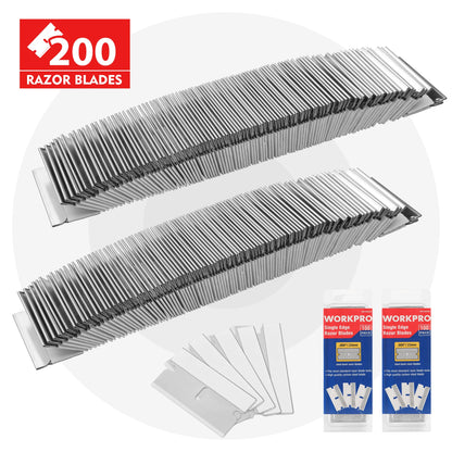 WORKPRO 200-Pack Single Edge Razor Blades – High Carbon Steel, Universal Fit