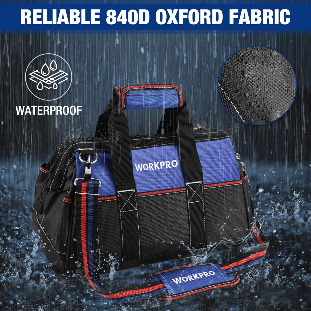 WORKPRO 16-Inch Wide Mouth Tool Bag | Heavy-Duty, Water-Resistant Base