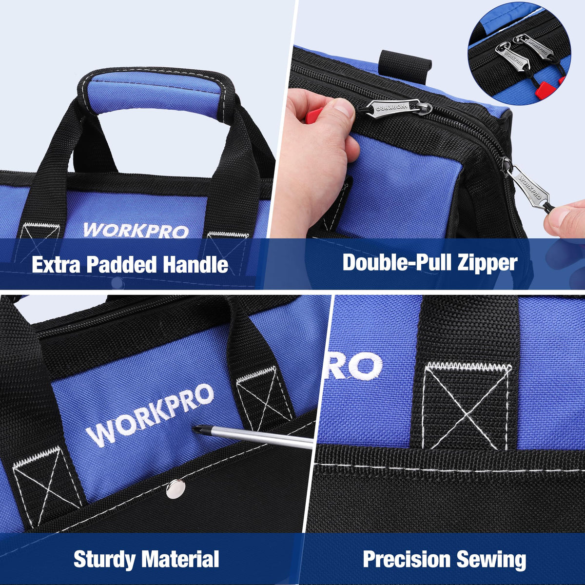 WORKPRO 13-Inch Tool Bag | Wide Mouth Tote with Inside Pockets