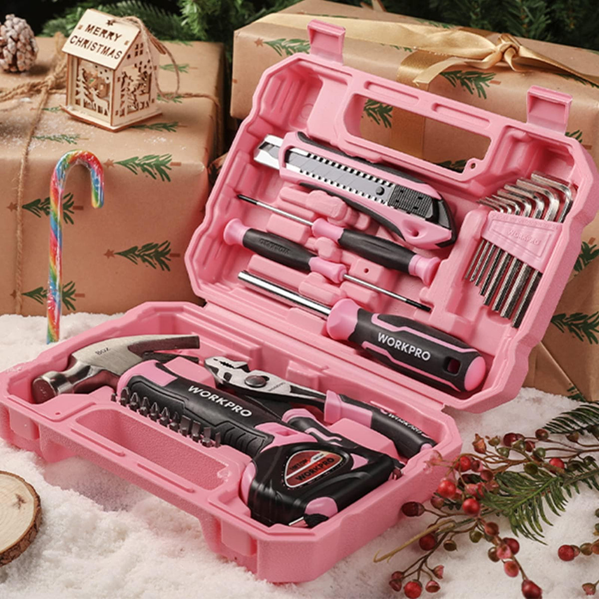 WORKPRO 35-Piece Pink Tools Set | Home DIY Toolbox with Storage
