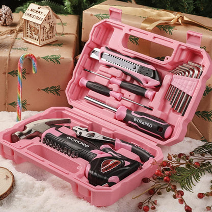 WORKPRO 35-Piece Pink Tools Set | Home DIY Toolbox with Storage