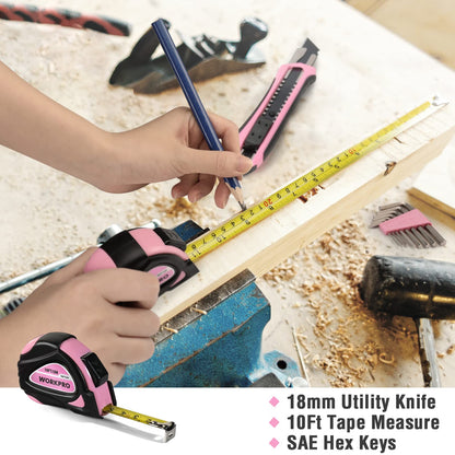 WORKPRO 35-Piece Pink Tools Set | Home DIY Toolbox with Storage