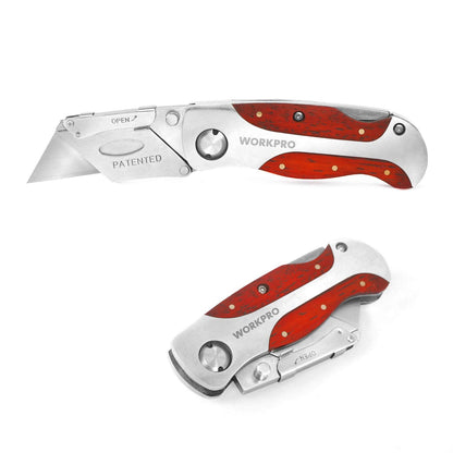 WORKPRO Quick-Change Utility Knife | Rosewood Handle, Back Lock, Clip