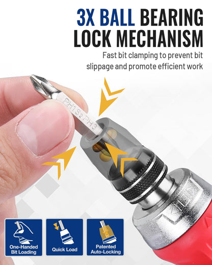 WORKPRO 12-in-1 Stubby Ratcheting Screwdriver – Compact, Quick-Load Auto-Lock, S2 Steel Bits