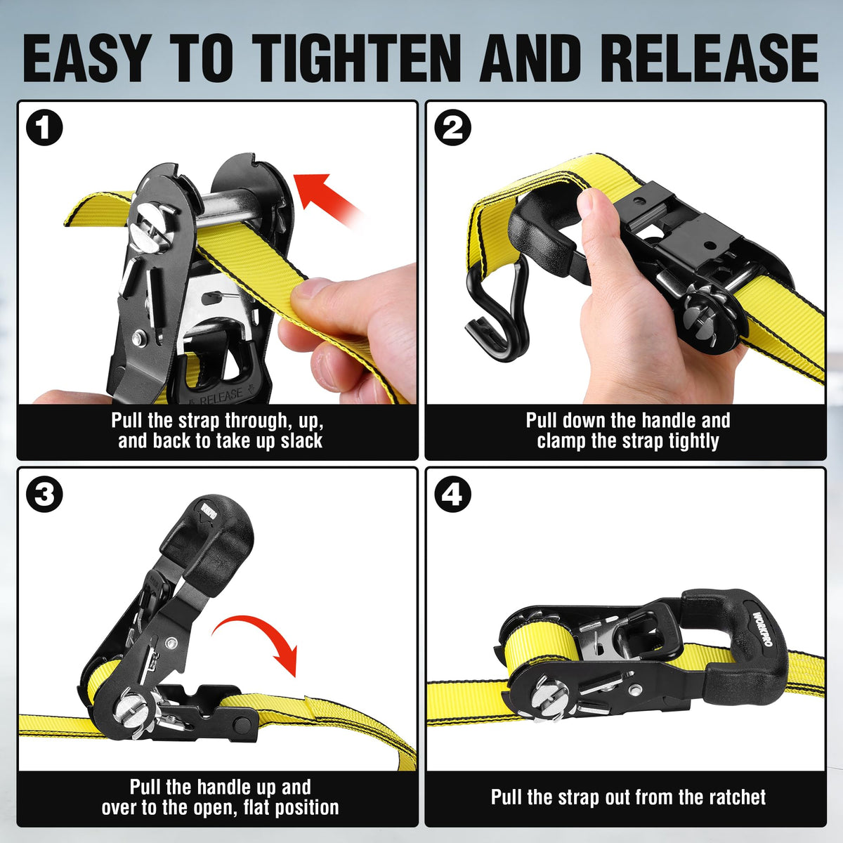 WORKPRO 2-Pack Ratchet Tie Down Straps – 1.5 in x 16 ft | 3300 lbs Break Strength