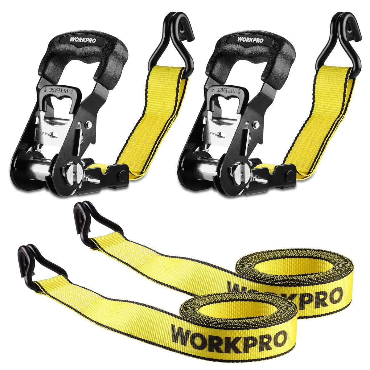 WORKPRO 2-Pack Ratchet Tie Down Straps – 1.5 in x 16 ft | 3300 lbs Break Strength