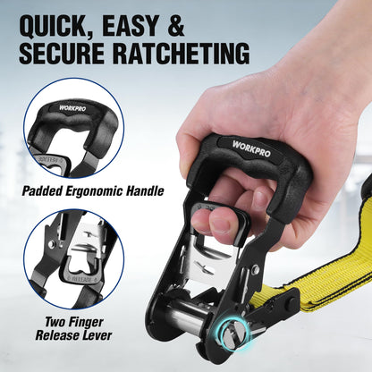 WORKPRO 2-Pack Ratchet Tie Down Straps – 1.5 in x 16 ft | 3300 lbs Break Strength
