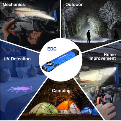 WORKPRO Rechargeable Work Light — 600 Lumens, UV Mode, Magnetic Base, Slim Pocket EDC Flashlight