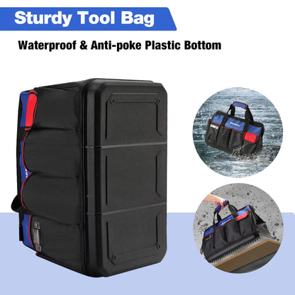 WORKPRO 18-Inch Tool Bag with Waterproof Base – Open Top Organizer, 20 Pockets