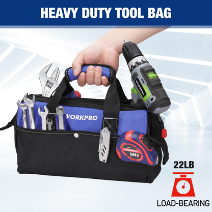 WORKPRO 13-Inch Tool Bag | Wide Mouth Tote with Inside Pockets