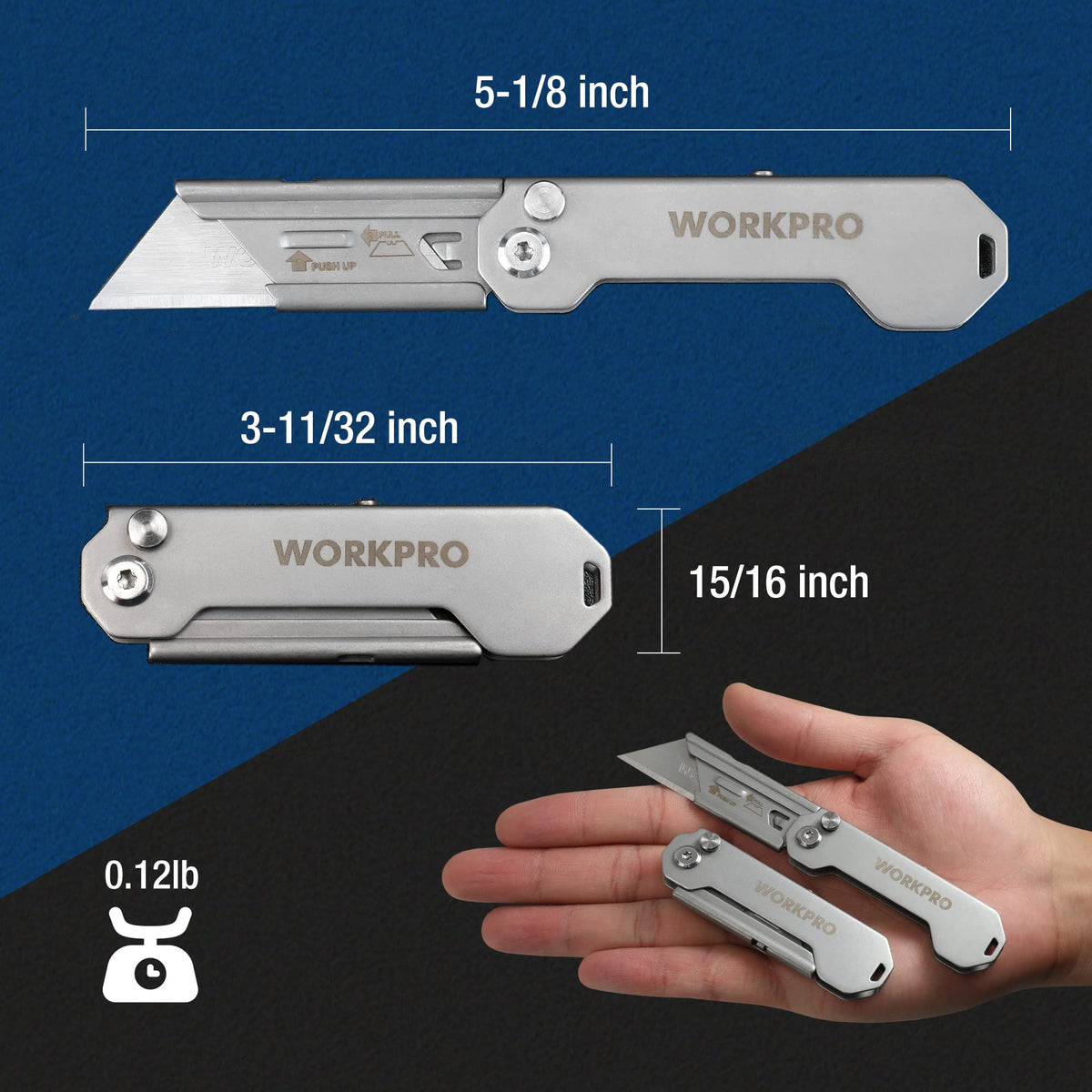 WORKPRO 3-Pack Folding Utility Knife – Quick-Change Blades, Belt Clip, EDC Box Cutter