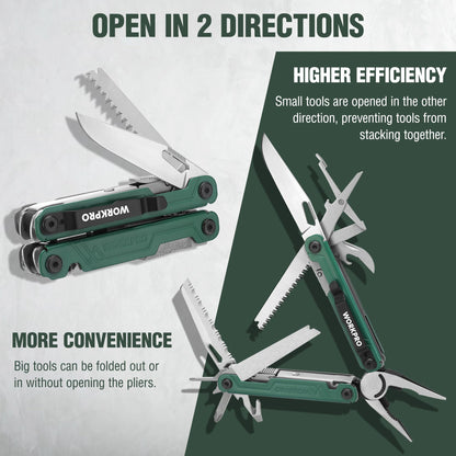 WORKPRO 18-in-1 Multi Tool Pliers – Stainless Steel EDC with Belt Clip