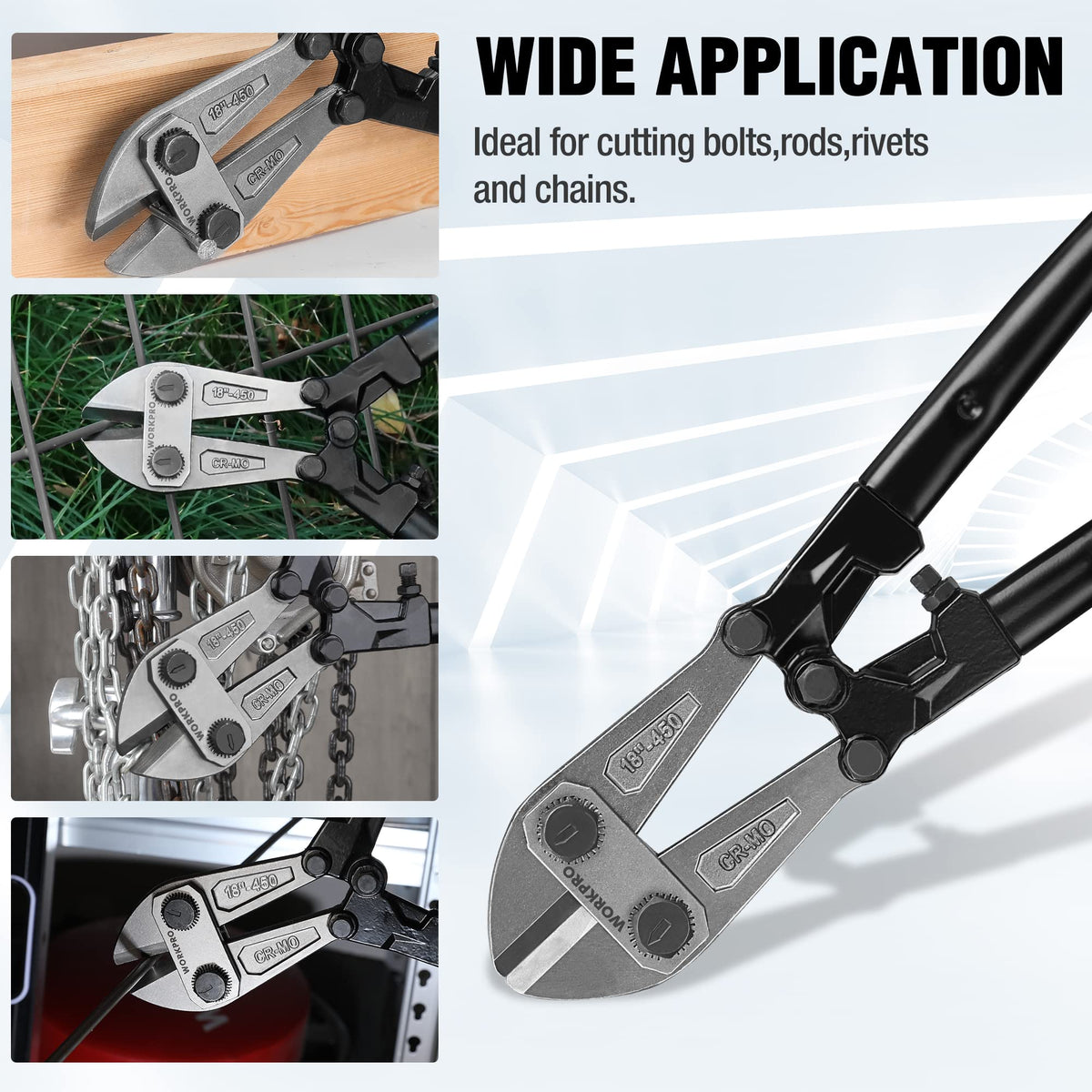 WORKPRO 18-Inch Bolt Cutter – Bi-Material Handle, Chrome Moly Jaws | W017005A