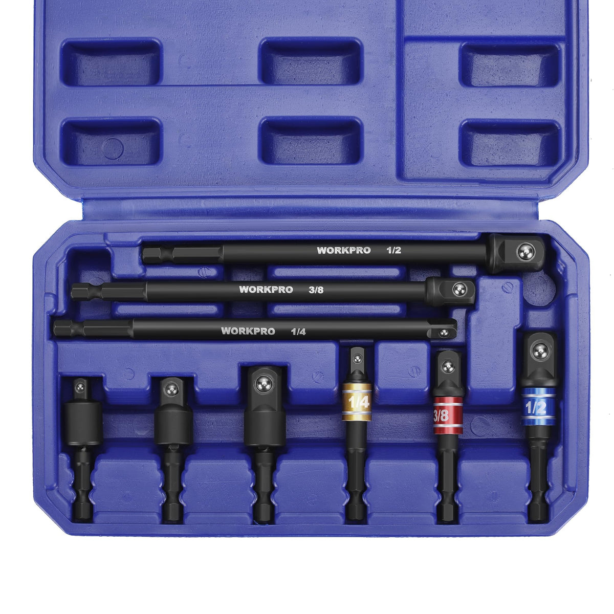 WORKPRO Impact Grade Socket Adapter Set (9-Piece) – 1/4\", 3/8\", 1/2\" Drive with Case