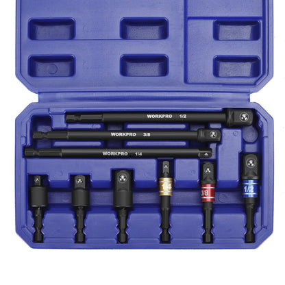 WORKPRO Impact Grade Socket Adapter Set (9-Piece) – 1/4\", 3/8\", 1/2\" Drive with Case