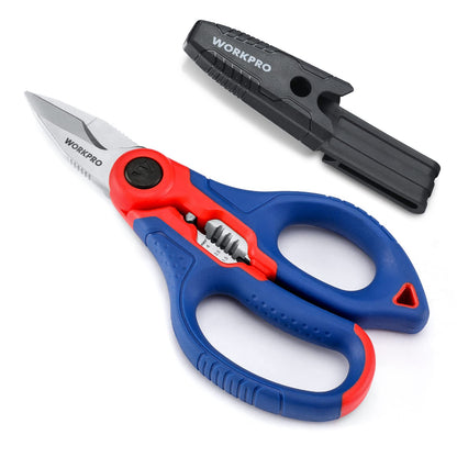 WORKPRO Stainless Electricians Scissors 6.4in – Wire Stripper and Cable Cutter