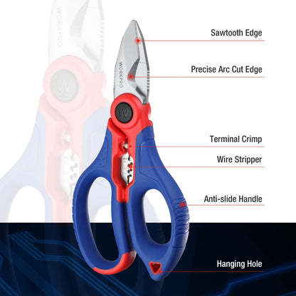 WORKPRO Stainless Electricians Scissors 6.4in – Wire Stripper and Cable Cutter