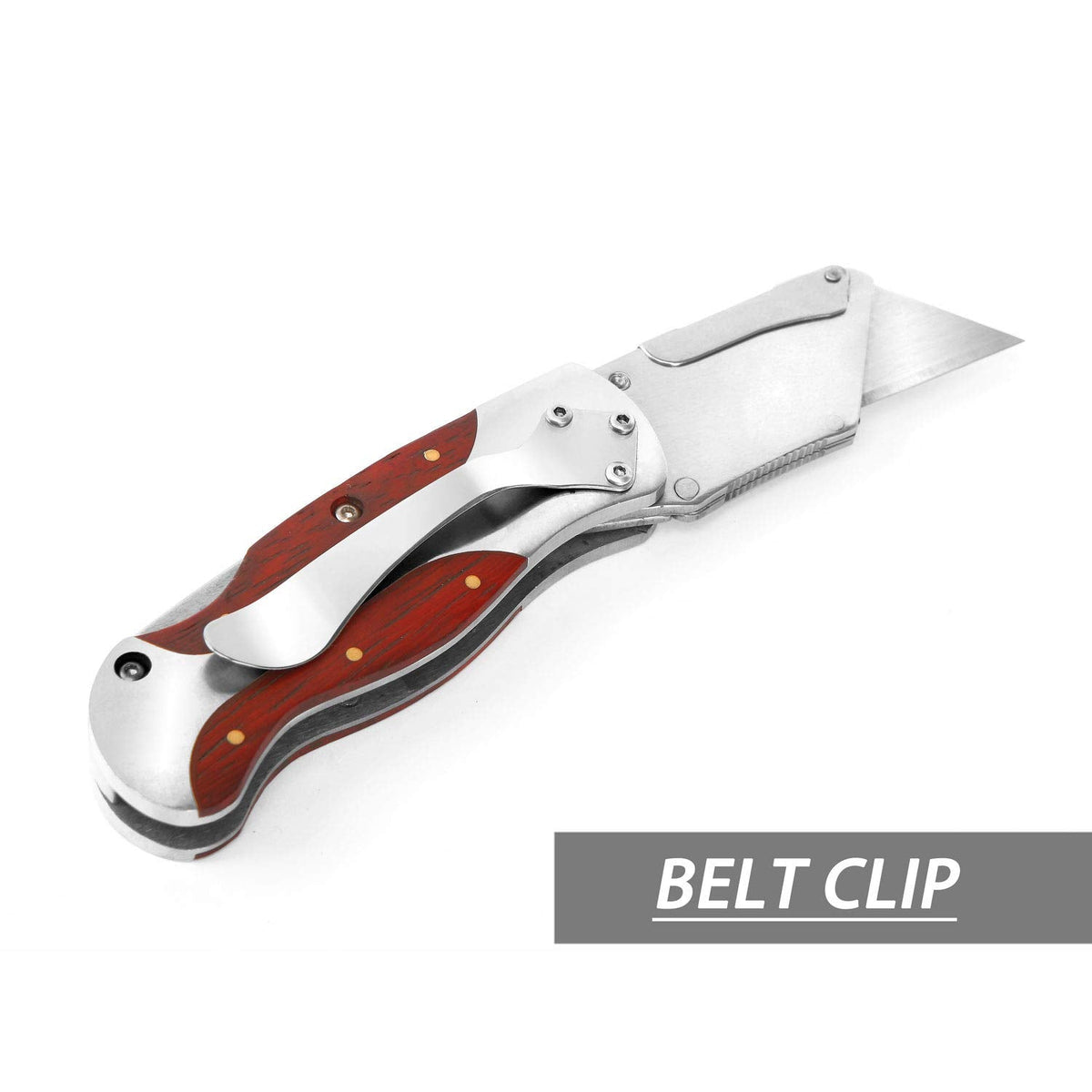 WORKPRO Quick-Change Utility Knife | Rosewood Handle, Back Lock, Clip